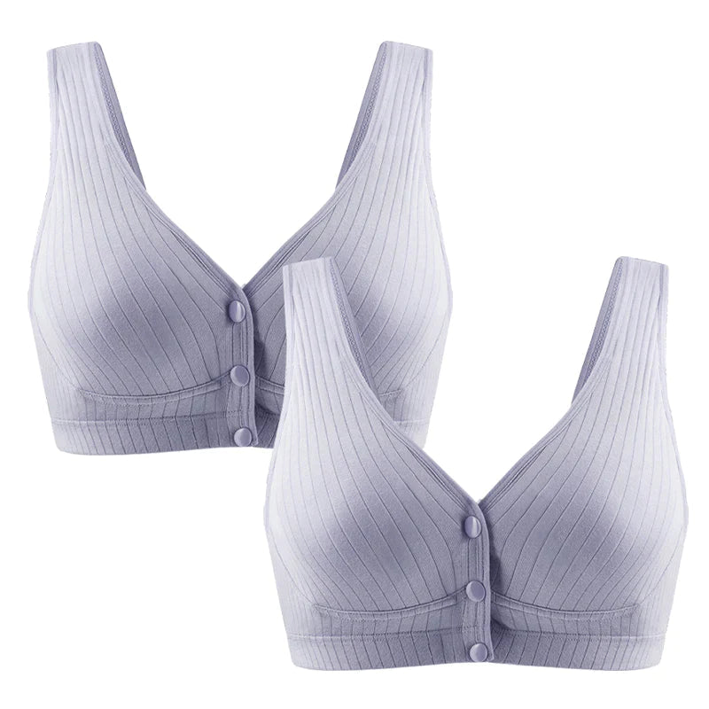 2枚セット グレー XLサイズ ブラジャー 授乳ブラ ベスト型 哺乳用 インナー 前開き ノンワイヤー ナイトブラ コットン 妊娠 出産 下着 肌着 育児 マタニティ 通気 ボタン 綿