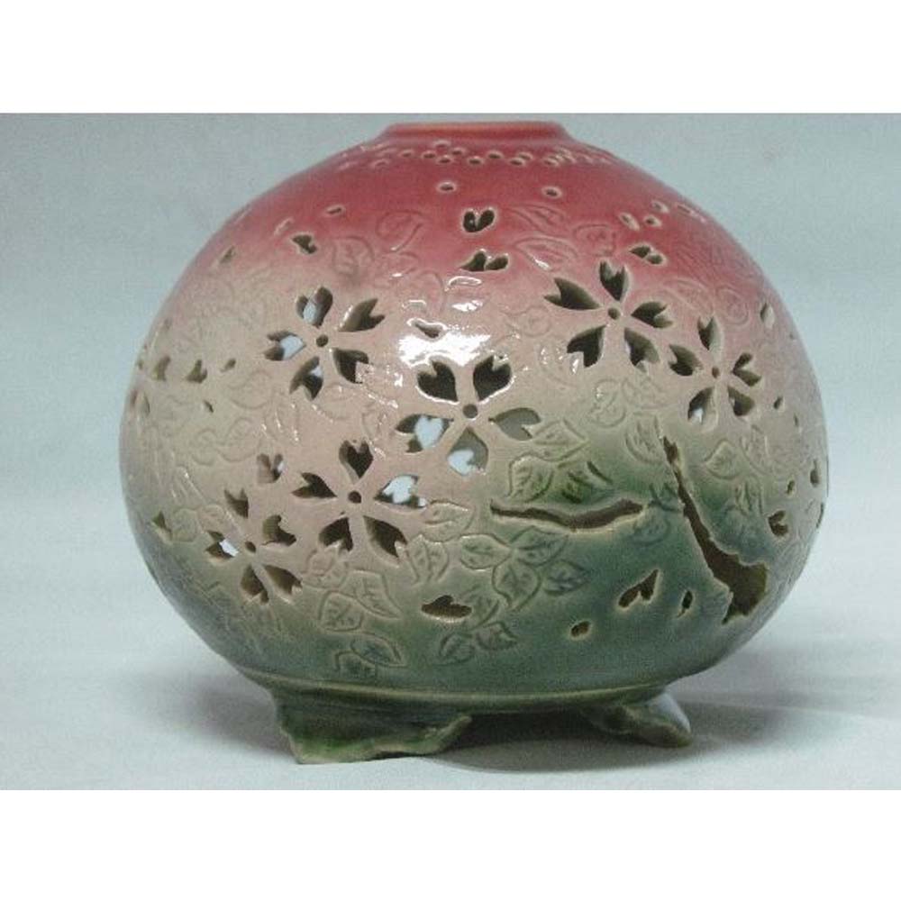 岩手県陶芸品 ランプシェード「 桜(小)」ミニランプ・アロマ、キャンドル皿付き