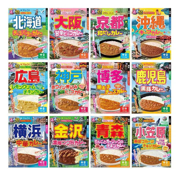 るるぶ レトルトカレー 10個セット ハチ食品 全国ご当地 12種類から10種類 北海道 青森 金沢 横浜 小笠原 京都 大阪 神戸 広島 博多 鹿児島 沖縄
