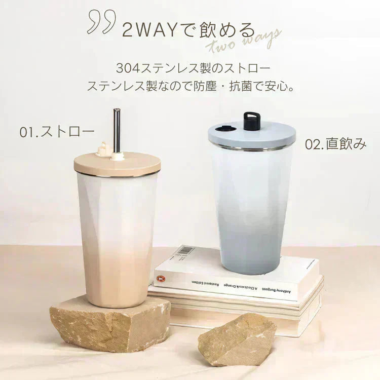 【ピスタチオ】☆新色☆ タンブラー ストロー付き 蓋付 水筒 600ml 大容量 保温 保冷 真空断熱 二重構造 ステンレスタンブラー こぼれない コーヒーボトル マグボトル