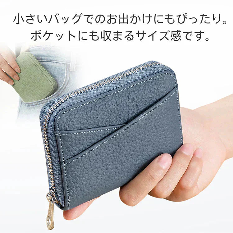 【イエロー】 ミニ財布 レディース メンズ カードケース 牛革 二つ折り 大容量 コンパクト じゃばら式