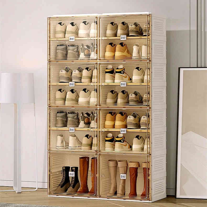 16格 シューズボックス シューズラック 靴棚 下駄箱 折り畳み式 省スペース スニーカー収納 玄関収納 一体構造 収納ボックス 収納ケース シューズケース 防塵 磁石開閉扉 透明 大容量 引っ越し便利 靴入れ簡単組立 小物 化粧品収納 ディスプレイ靴収納 多機能 b002B(Bタイプ)