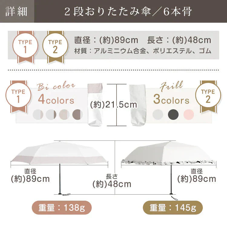 日傘 「タイプ1・オフホワイト×ライトグレー」 軽量 折り畳み 晴雨兼用 遮光100% 完全遮光 UVカット 折りたたみ傘 フリル 日差し 紫外線 日焼け防止 レディース 内側黒 梅雨 熱中症