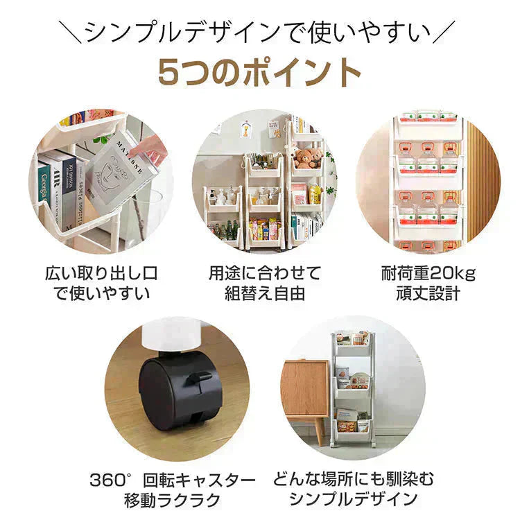 キッチンワゴン 「アイボリー」 収納棚 収納ワゴン 収納ラック 本棚 おしゃれ キャスター付き 組立簡単 収納カート 小物 台所 洗面所 軽量 組替可能 4段 sg111-iv