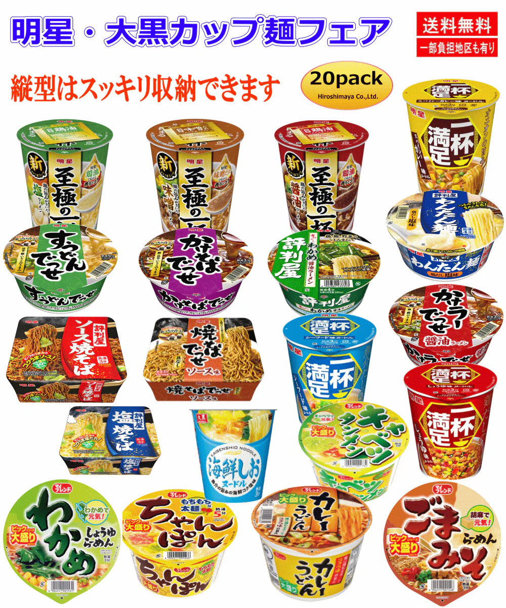 【カップ麺Re】ガッツリ派も大喜び 明星食品 評判屋 至極の一杯 満足の一杯 大黒食品 ビッグとレギュラーサイズ カップ麺 20個 セット 関東圏送料無料