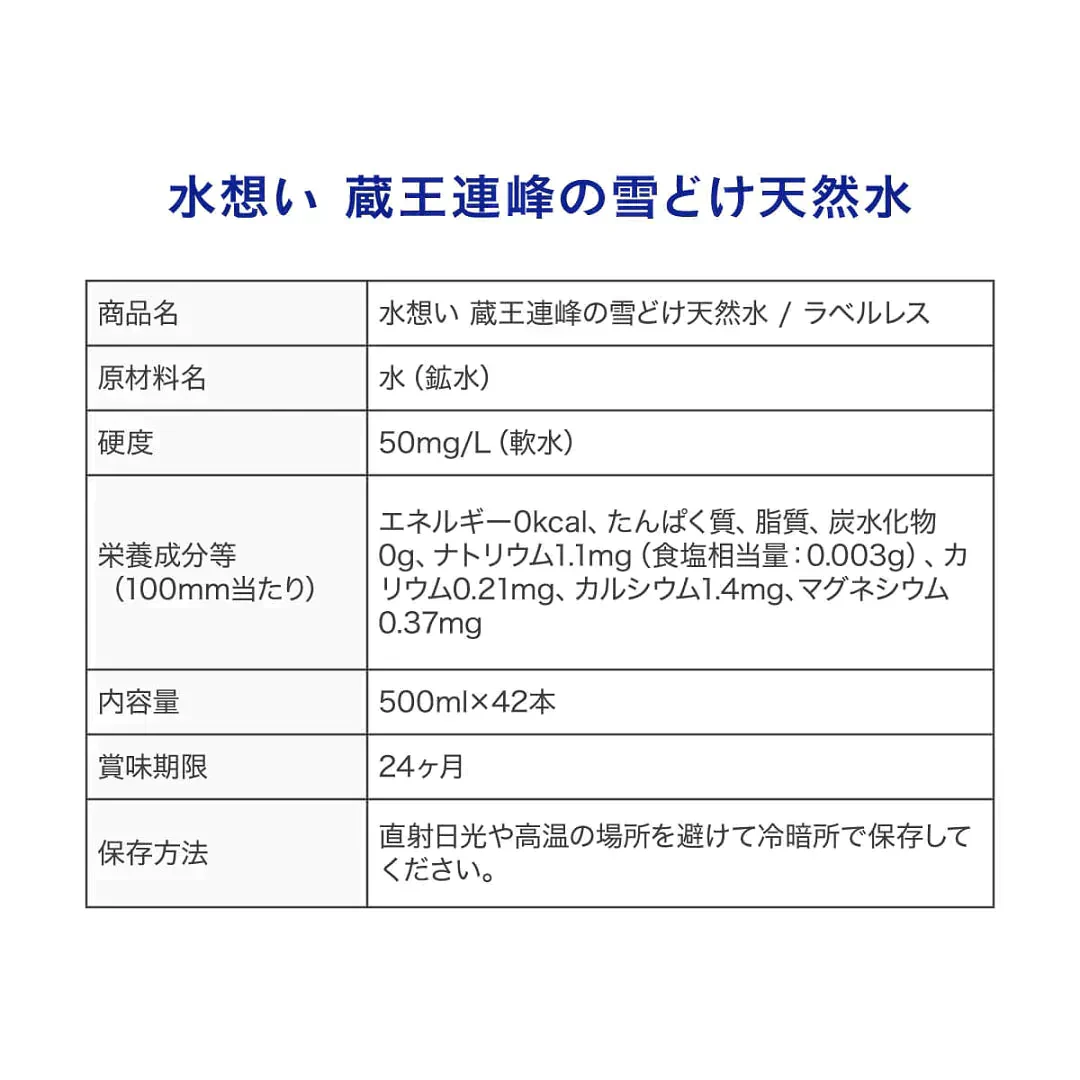 【1本あたり40円】水想い ナチュラルミネラルウォーター ラベルレス 500ml × 42本 軟水【ご新規さん限定商品】