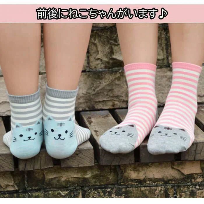【予約商品・発送時期は商品説明に記載】猫靴下 6足セット 猫柄 ネコソックス かわいい ボーダー ショートソックス 肉球 ねこ 靴下 ネコ コットン くつ下 ソックス カジュアル 春 夏 秋 冬 女性 レディース 子供 送料無料