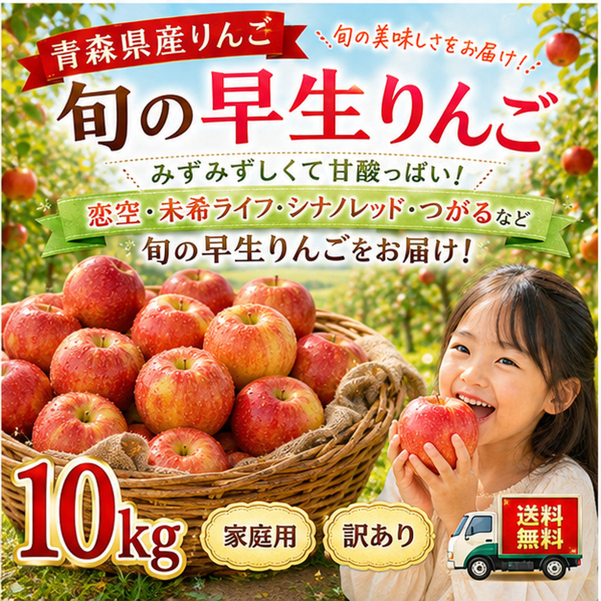 青森県産 りんご 旬の早生ふじ 訳あり 10kg 送料無料! 恋空・未希ライフ・シナノレッド・つがるなど旬のものをお届け!