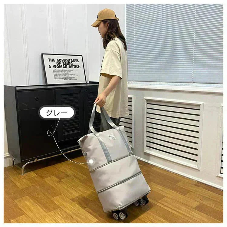 キャリーバッグ 「ライトパープル」 旅行バック 2way 多機能 大きさ調節 4輪 横押し 折りたたみ 軽量 軽い 大容量 機内持ち込み ボストンバッグ おしゃれ 防水 撥水加工 出張