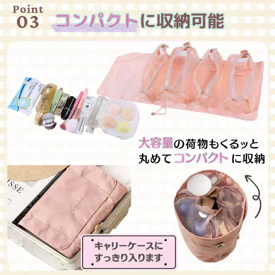 【レッド】トラベルポーチ コスメ メイク 旅行 ポーチ 化粧 吊り下げ グッズ おしゃれ 大容量