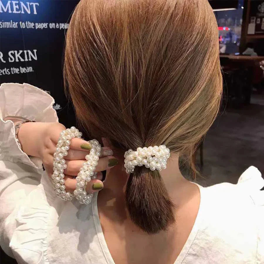 ヘアゴム パール バブル シンプ ブレスレット ビーズ ヘア留め ヘアアクセサリー 髪飾りキャメル 上品 パーティー飾り