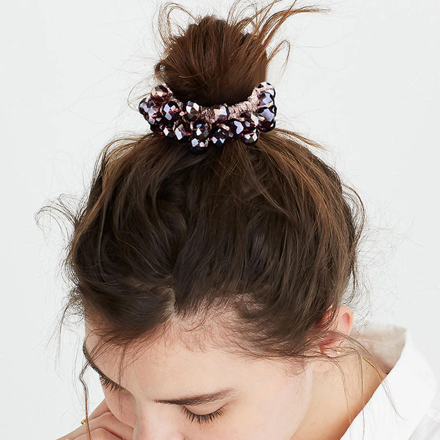 (ブラック)ヘアゴム バブル シンプル ブレスレット ビーズ ヘア留め ヘアアクセサリー 髪飾り 上品 パーティー飾り