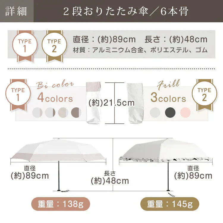 日傘 「タイプ2・ライトピンク」 軽量 折り畳み 晴雨兼用 遮光100% 完全遮光 UVカット 折りたたみ傘 フリル 日差し 紫外線 日焼け防止 レディース 内側黒 梅雨 熱中症