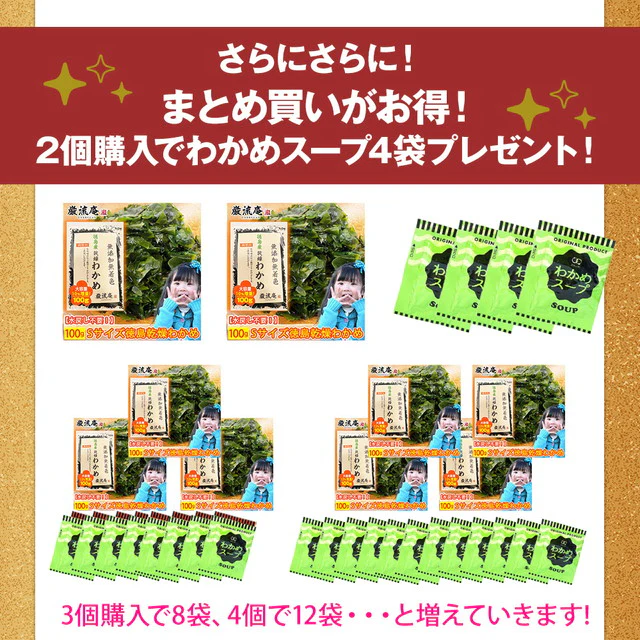 【徳島県産】乾燥わかめ100g&スープ4種各1袋セット!