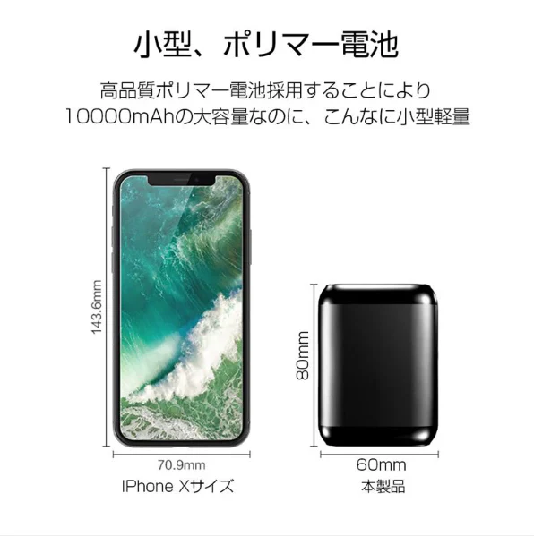 モバイルバッテリー 10000mAh スマホ/タブレット対応 PL保険加入済み 薄型 急速充電 2台同時充電 リチウムポリマー電池