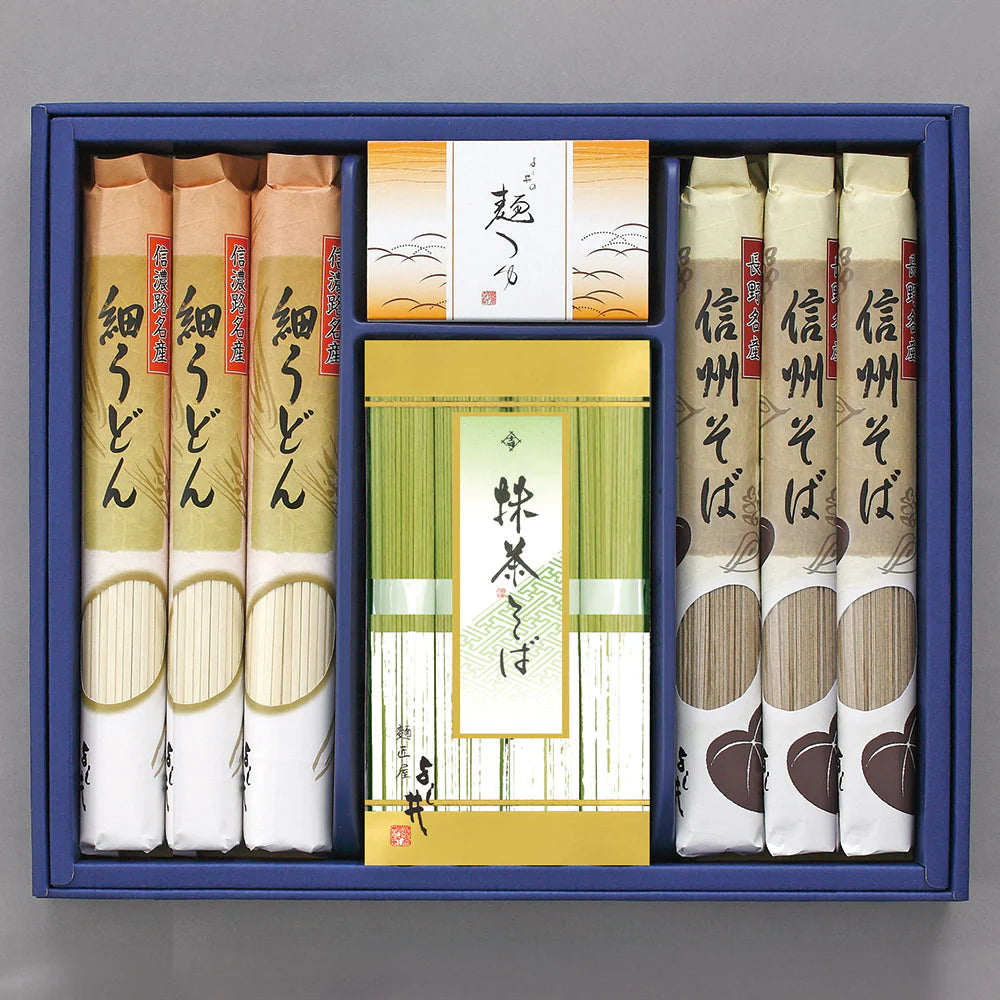 信州そば・細うどんセット(抹茶そば 80g×4、信州そば 120g×3、細うどん 120g×3、めんつゆ 30ml×2) 麺類 詰合せ【送料込み】【二重包装不可】【お届け不可地域:離島】