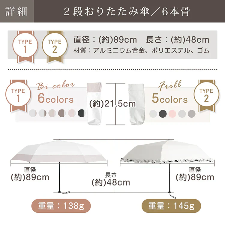 ◎5月下旬~6月上旬発送予定◎【オフホワイト×グレー】日傘 完全遮光 折りたたみ UVカット 軽量 6本骨 晴雨兼用 遮光100% 傘 かさ 折りたたみ傘