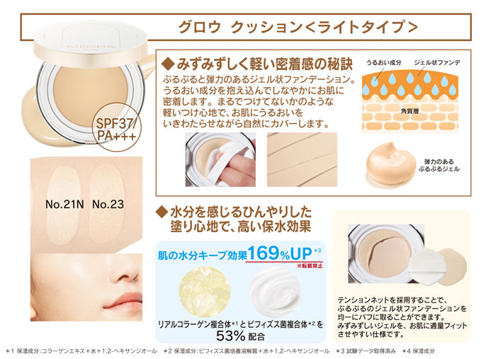 ミシャ M グロウ クッション ファンデーション 【ライト:No.21】 韓国コスメ 化粧下地 毛穴 カバー