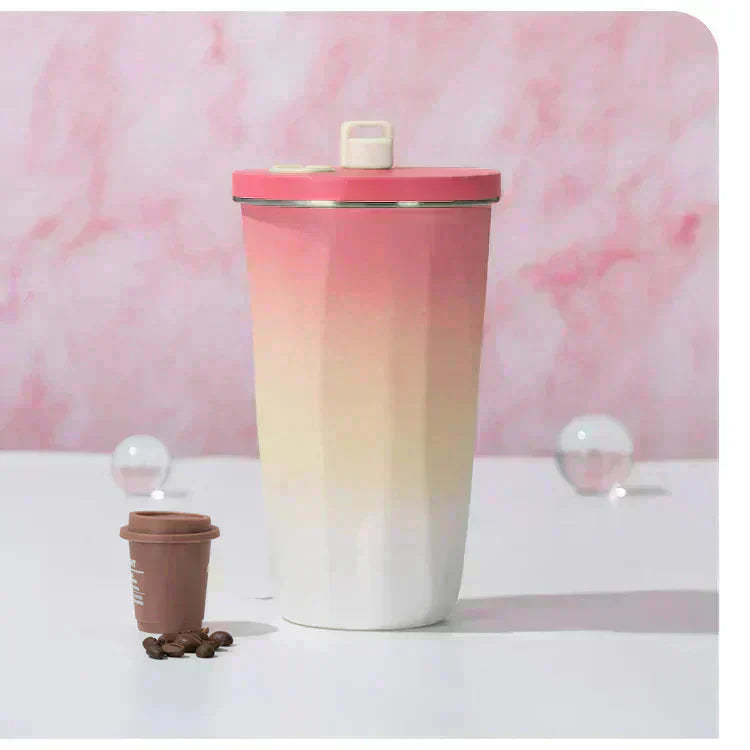 タンブラー 「グラデーション・ベージュ」 蓋付き ストロー付き 水筒 600ml 大容量 保温 保冷 こぼれない コーヒーボトル マグボトル ステンレス 真空断熱 持ち運び sg221-gdbe
