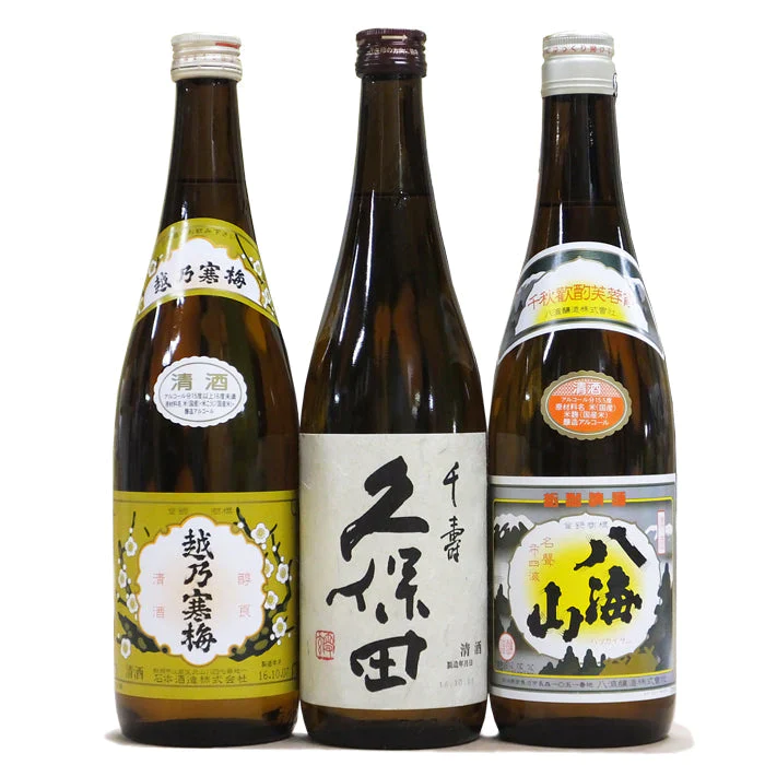 新潟の淡麗辛口日本酒 飲み比べセット 720mlx3本 越乃寒梅(白)、久保田(千寿)、八海山(清酒) オリジナル化粧箱入り ラッピング済み