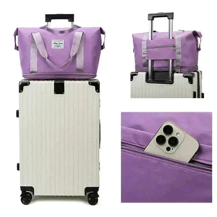 キャリーオンバッグ 「ブラック」 旅行バック キャリーバッグ 2way 多機能 大きさ調節 4輪 横押し 折りたたみ 軽量 軽い 大容量 機内持ち込み ボストンバッグ おしゃれ 防水 撥水加工