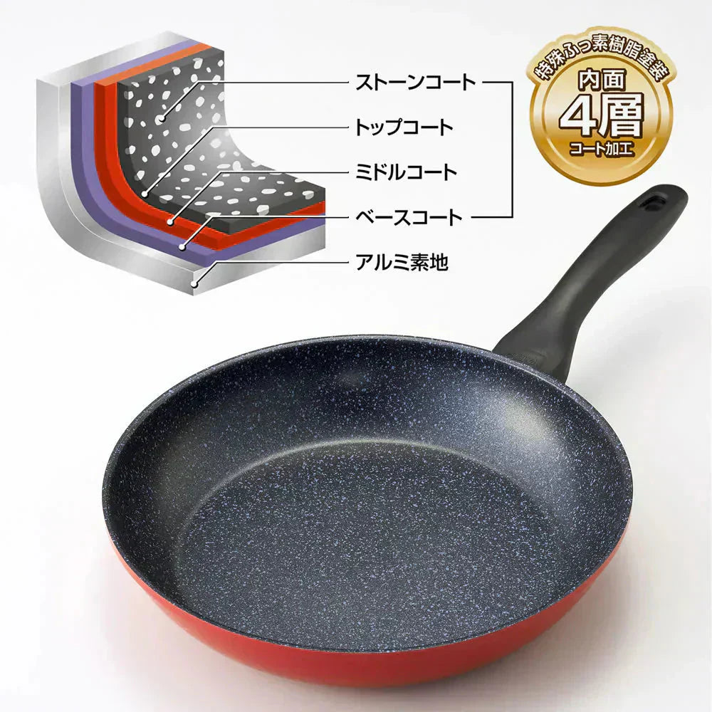 超軽量 楽かるパン フライパン26cm ◆ 振りやすい 丈夫 パスタ 揚げ物 こげにくい 軽量 深型フライパン お手入れ簡単 金属ヘラOK フッ素樹脂塗装 内面4層コート加工 おうち時間 調理器具 おしゃれ オシャレ お洒落 赤い 新生活応援 ガス火専用