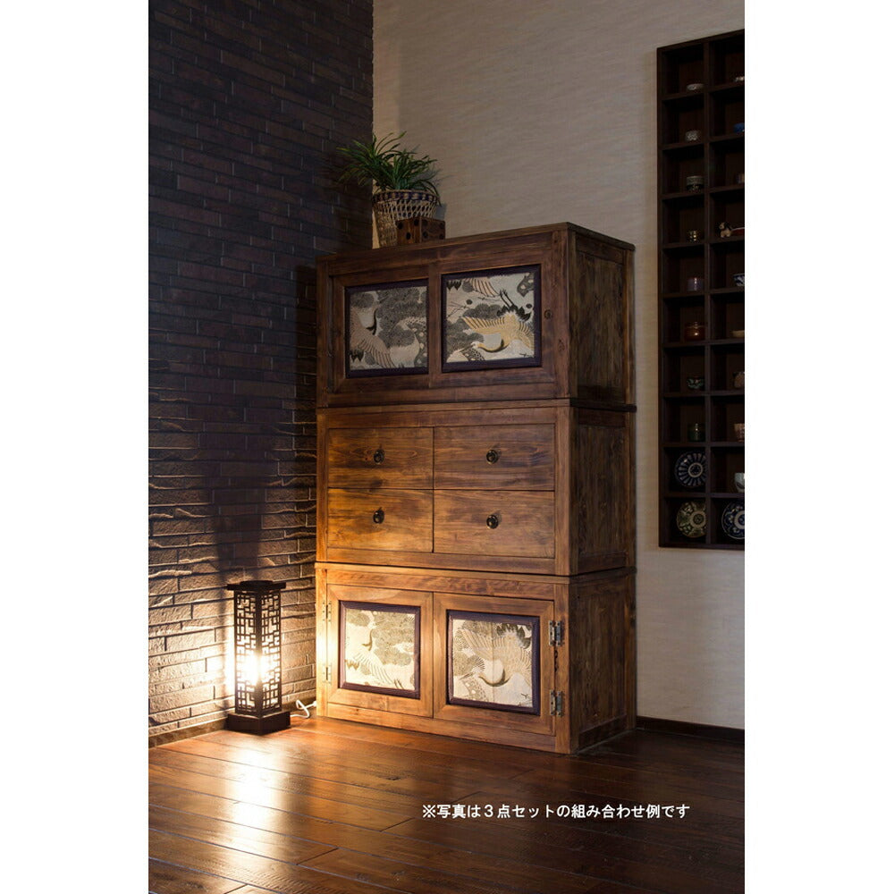 【3人シェア買いでお得】着物生地 組み込みチェスト/ナチュラル (引き違い)【数量限定】【二重包装不可】