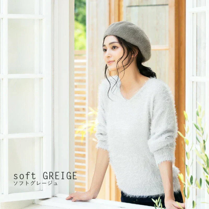 【フリーサイズ-ソフトグレージュ】【商品名:シャギーベレー】