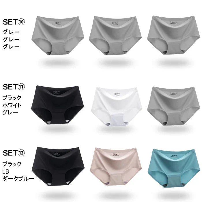 【セット12、Lサイズ】シームレスショーツ 3枚セット パンツ【ydk043-3p-bk-lb-db-l】