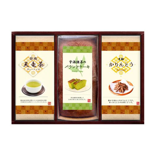 【終売】パウンドケーキと天竜茶詰合せ (宇治抹茶のパウンドケーキ1本、煎茶ティーバッグ、黒糖かりんとう)