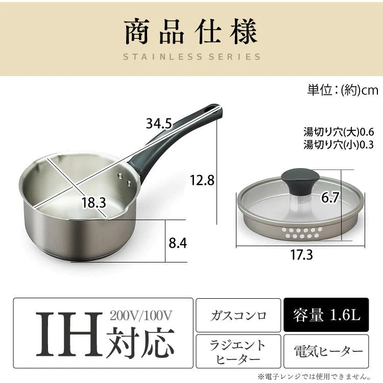 【カートアップNG】KITCHEN CHEF ステンレスシリーズ 湯切りなべ 片手 16cm ガラスふた付 SP-PY16 ステンレス なべ 料理 調理 調理器具 キッチン 丈夫 長持ち ガス 直火 湯切り 湯きり アイリスオーヤマ