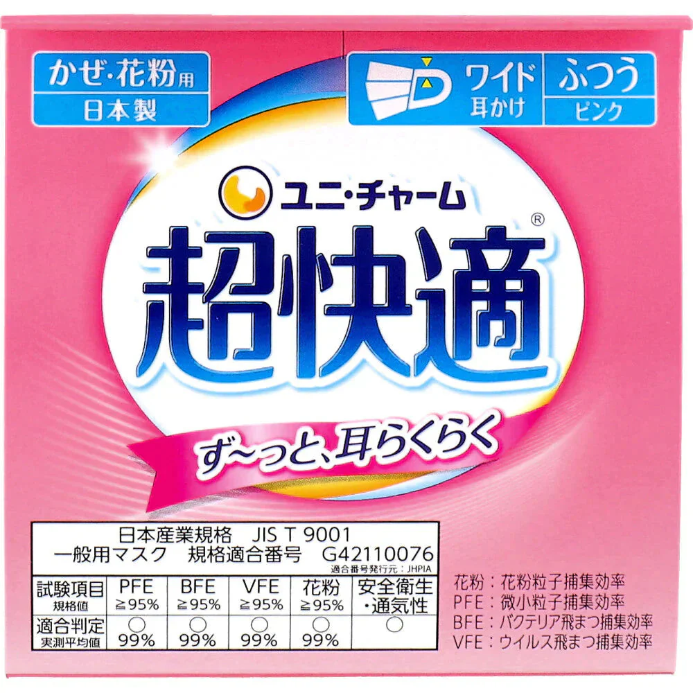 ユニ・チャーム 超快適マスク プリーツタイプ かぜ・花粉用 ベビーピンク ふつうサイズ 30枚入り X3箱