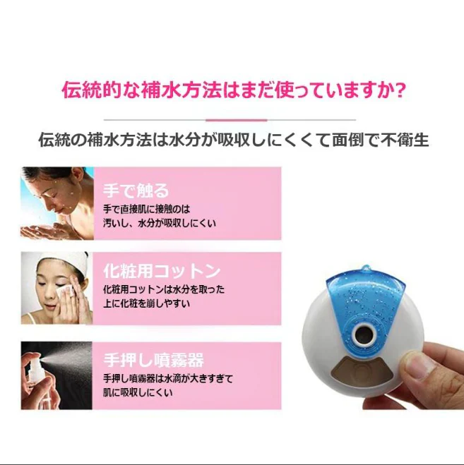 「在庫処分商品」「ピンク」フェイススチーマー ナノスプレー 補水 美顔器 収納便利 外出 旅行 自宅 SPA 角質ケア クレンジング 美肌 乾燥対策 男女兼用 美顔スプレー 噴霧式 オフィス