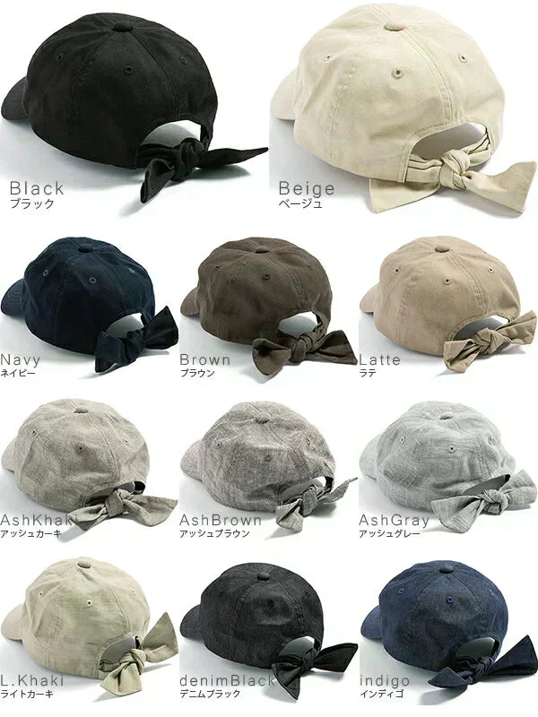 【フリー-アッシュカーキ】【商品名:リボンキャップ】