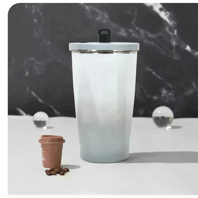 タンブラー 「グラデーション・ピンク」 蓋付き ストロー付き 水筒 600ml 大容量 保温 保冷 こぼれない コーヒーボトル マグボトル ステンレス 真空断熱 持ち運び