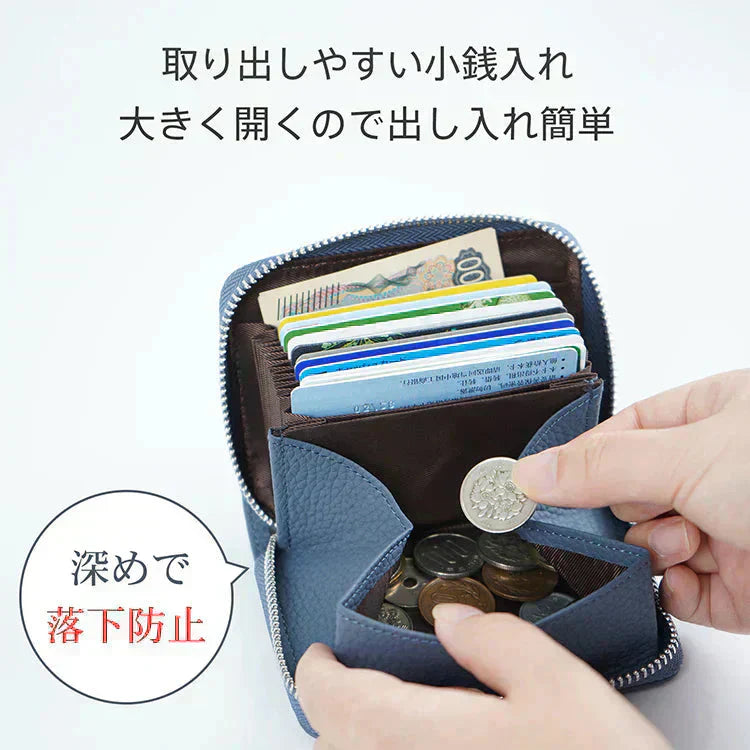 【グリーン】 ミニ財布 レディース メンズ カードケース 牛革 二つ折り 大容量 コンパクト じゃばら式