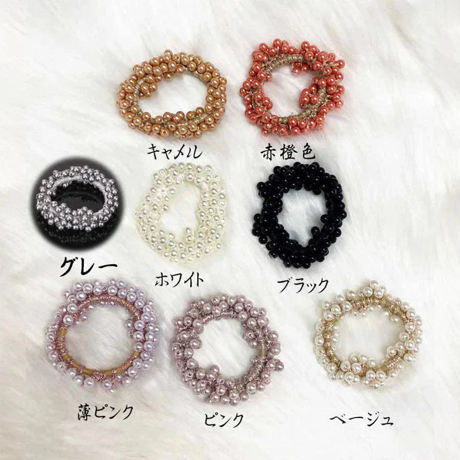 ヘアゴム パール バブル シンプ ブレスレット ビーズ ヘア留め ヘアアクセサリー 髪飾りキャメル 上品 パーティー飾り