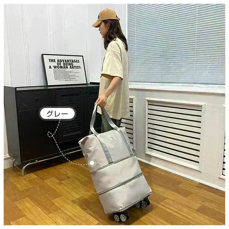 キャリーバッグ 「ネイビー」 旅行バック 2way 多機能 大きさ調節 4輪 横押し 折りたたみ 軽量 軽い 大容量 機内持ち込み ボストンバッグ おしゃれ 防水 撥水加工