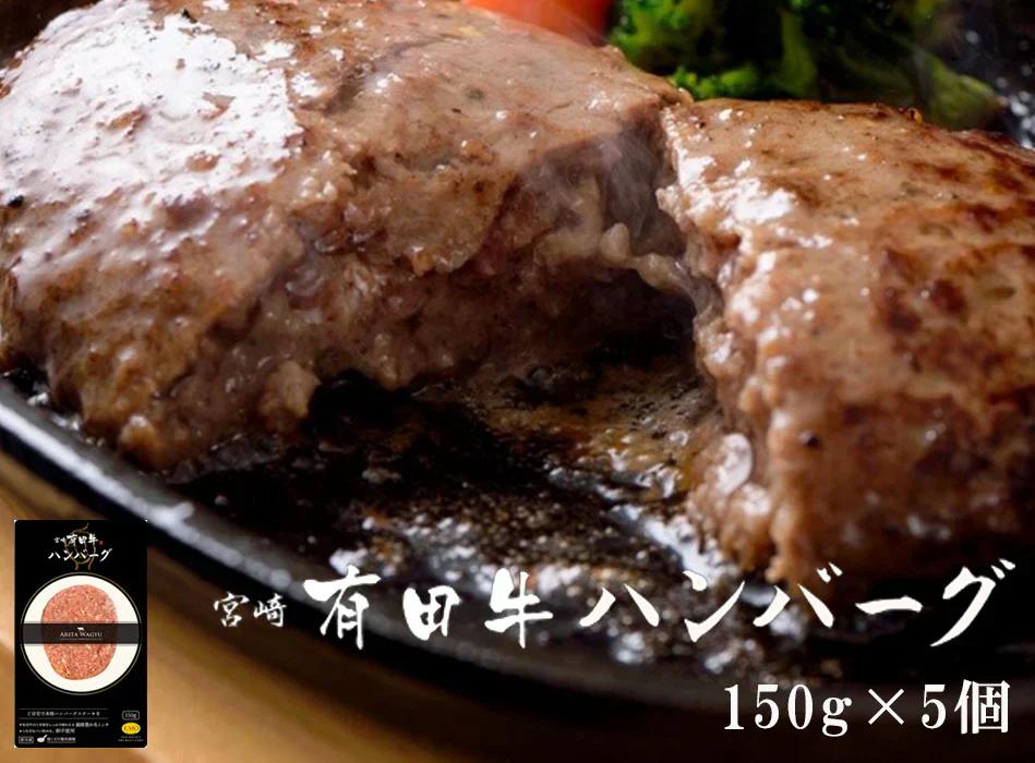 宮崎有田牛(EMO牛)手ごね生ハンバーグ150g×5個セット