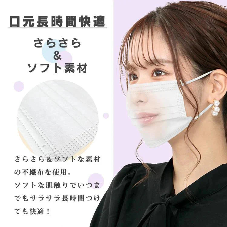 【Mサイズ×ホワイト】 マスク 50枚 不織布マスク 普通サイズ 平ゴムマスク 大容量 やわらか 男女兼用 使い捨て