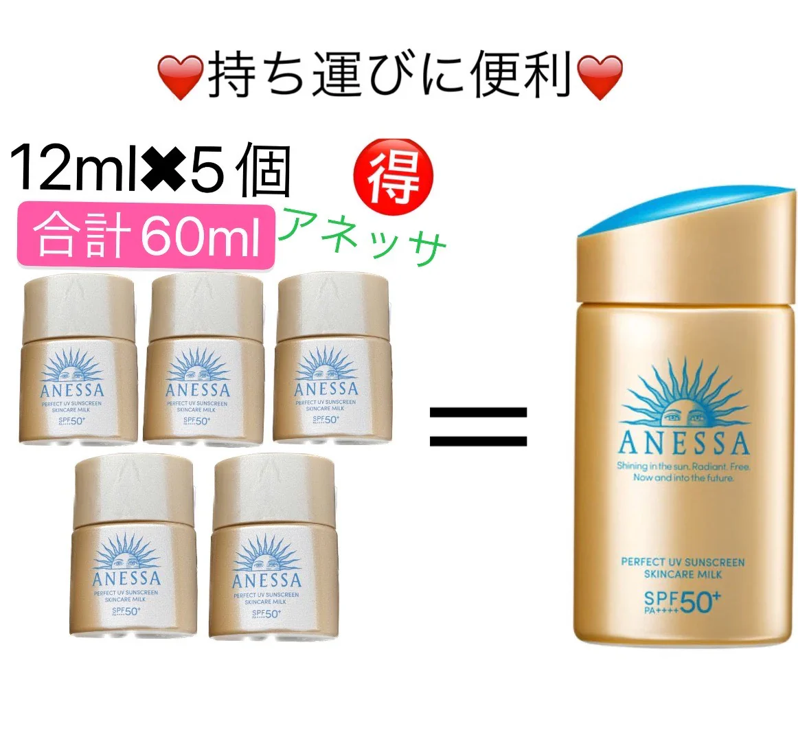 在庫限り 資生堂 日焼け止め アネッサ パーフェクトUV スキンケアミルク 日焼け止め 12ml×5個 合計 60ml