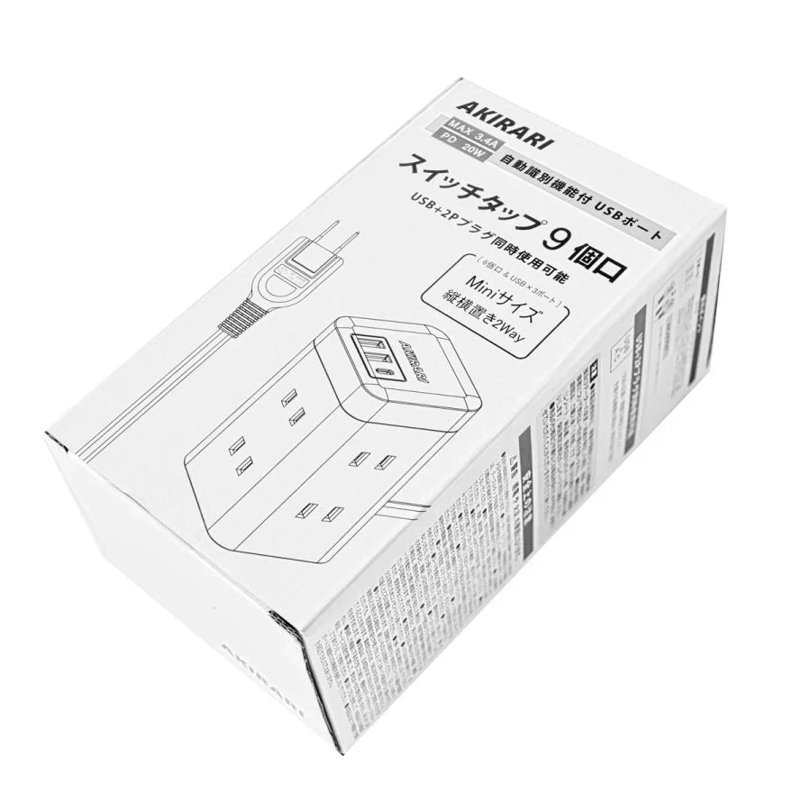 タワー電源タップ タワーコンセント mini型 6個口 1m 雷ガード USB-A USB-C タコ足 コンパクト アダプター対応 複合電源タップ 急速充電 節電 電源タップ usb 電源タップ スイッチ 9個口電源タップ 1m 絶縁キャップ 雷ガード・ホワイト・ 薄型 ・縦型コンセント 省エネ
