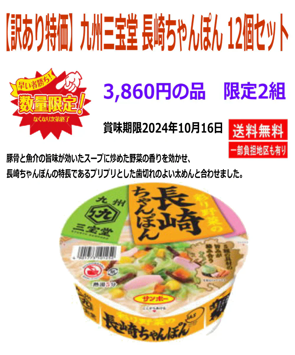 【訳あり特価】九州三宝堂 長崎ちゃんぽん 12個セット