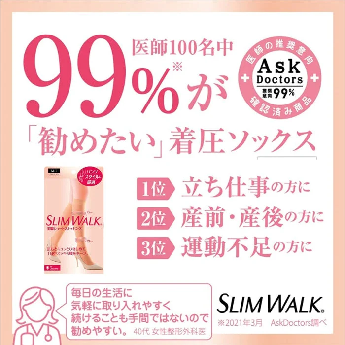 スリムウォーク認定販売店【美脚ショートストッキング(SMサイズ)】ピュアベージュ ひざ丈 ストッキング 着圧 美脚 ピップ