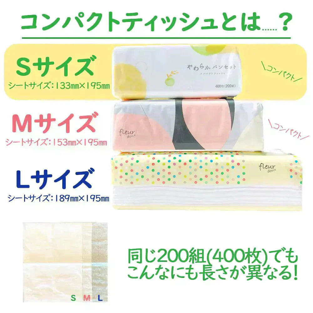 コンパクトティッシュ Sサイズ200組 (400枚)×72個セット 大容量まとめ買い