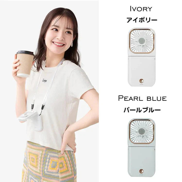 【送料無料】 首掛け扇風機 「ブルー」 ミニ扇風機 折畳み 風量調節 3000mAh 長時間稼働 5way 小型 携帯扇風機 ポータブル ハンディファン 熱中症対策