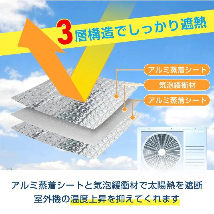 【2枚セット】室外機カバー エアコン 室外機遮熱シート アルミ マグネット 日よけ 劣化防止 省エネ 保護カバー 遮熱 断熱 節電 雨・雪・風・埃よけ 簡単取付け