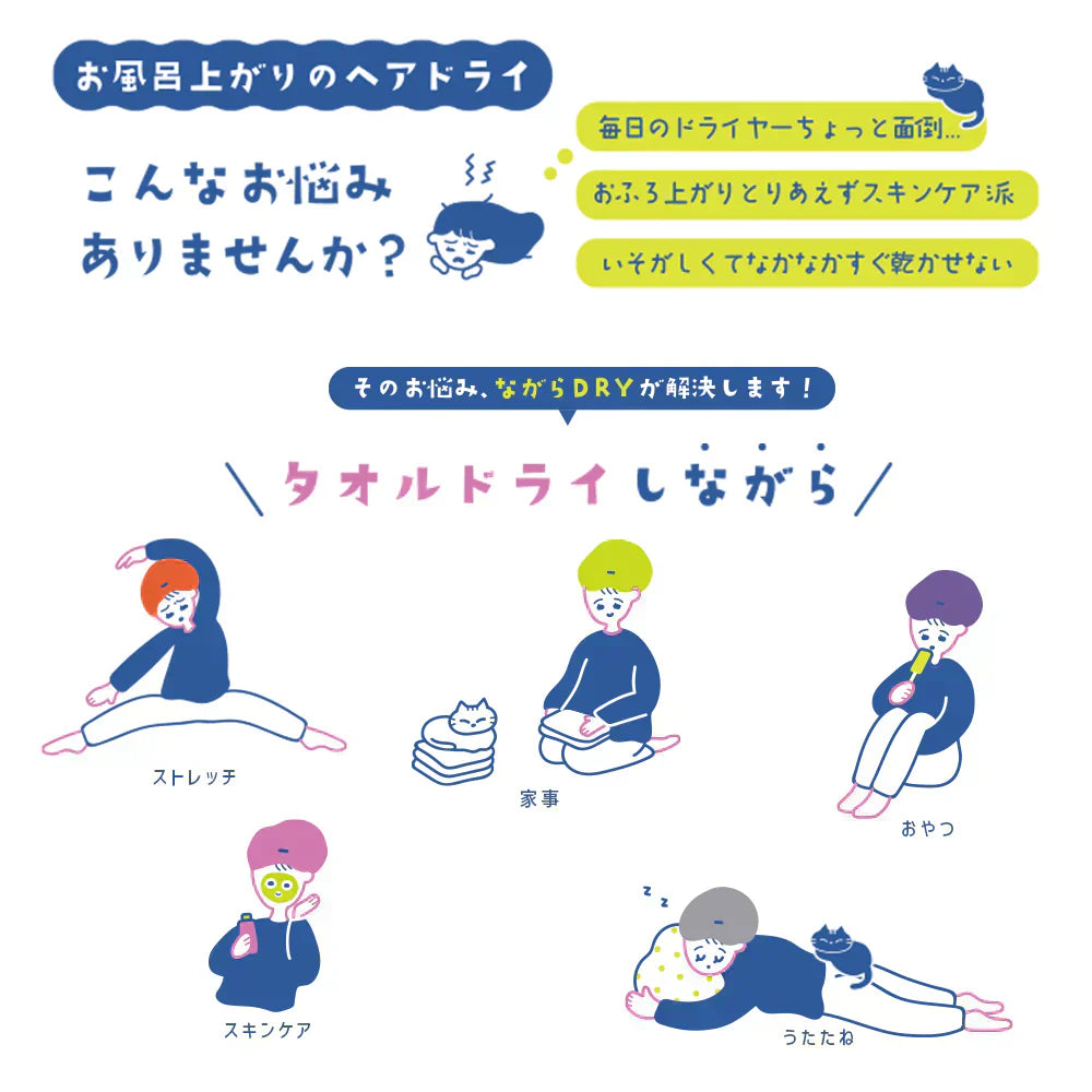 【ながらDRY】 ヘアドライタオル ヘアドライ タオル 夜ふかしパープル マイクロ ヘアキャップタオル キャップタオル マイクロファイバー 超高吸水 速乾 吸水 ながらDRY ゆる子【プチプラ特集】