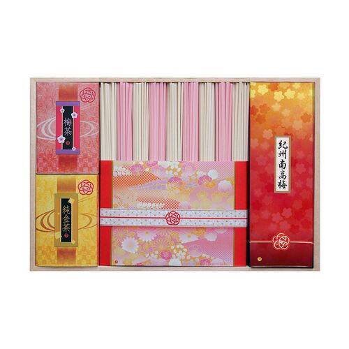 優雅 ~紅白うどんの詰合せ~ (讃岐うどん5束、梅うどん4束、純金茶、紀州南高梅)