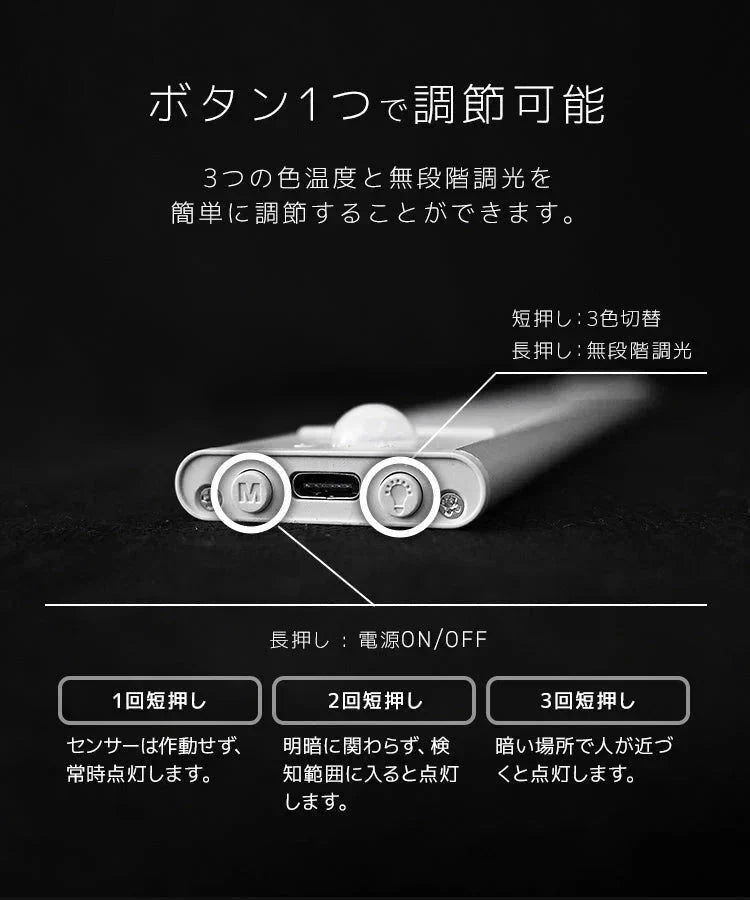 センサーライト 室内 人感センサーライト 自動点灯 3段階調色 無段階調光 玄関 ライト LED LEDライト おしゃれ フットライト 照明 白色 電球色 自動消灯 防犯 充電式 停電 足元灯 非常灯 玄関 廊下 キッチン クローゼット 洗面所 防災